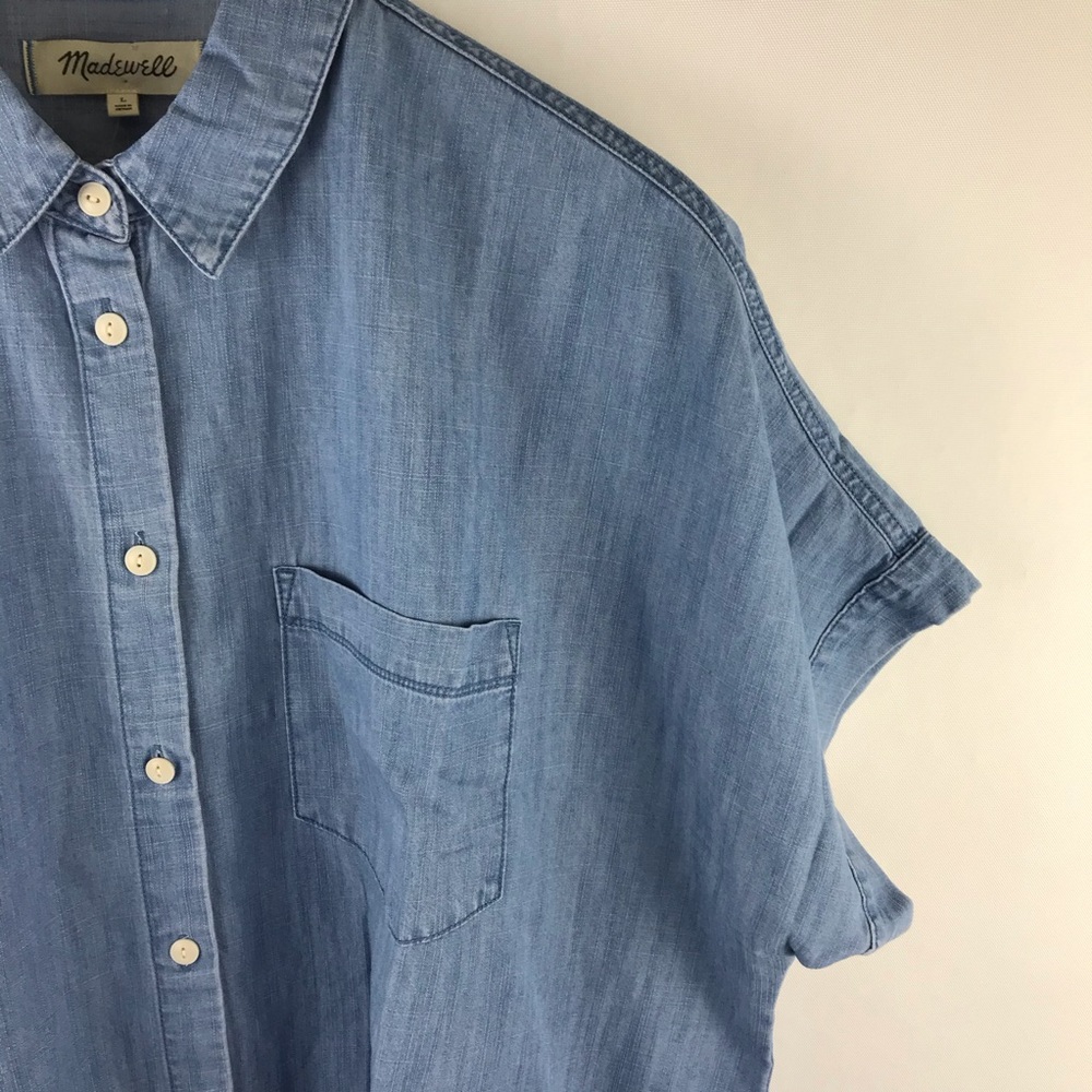 Madewell Denim Short Sleeve Tie Waist Top NWT - Picture 8 of 9